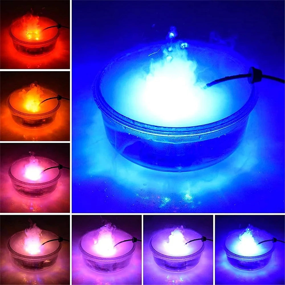 Halloween Party Mist Maker, Halloween Witch Cauldron Fog Maker with 12 LED Lights,Water Fountain Pond Fog Atomizer