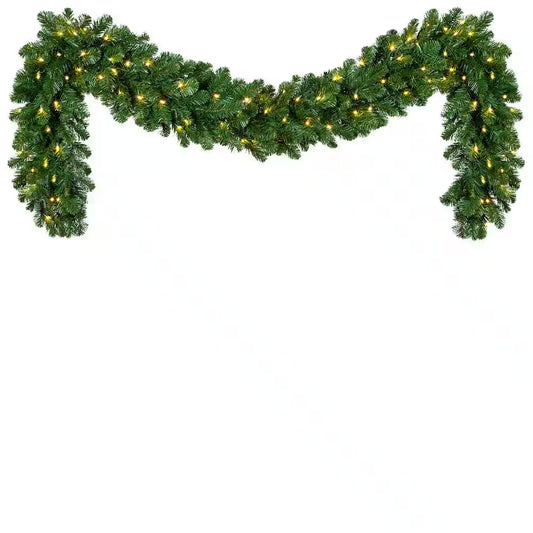 9 Ft. Pre-Lit LED Artificial Oregon Fir Commercial Christmas Garland with 100 Lights