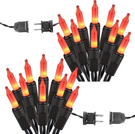 Orange Halloween String Lights, 2 Packs Total 43.26Ft 200 Count Incandescent Orange Lights, 120V UL Certified Connectable Halloween Mini Light for Indoor/Outdoor Spooky House & Party Decor