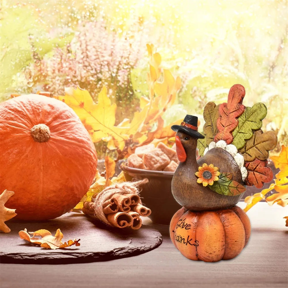 Hand-Painted Thanksgiving Turkey Pumpkin Table Decoration, Resin Table Turkey Pumpkin Centerpiece Table Decoration