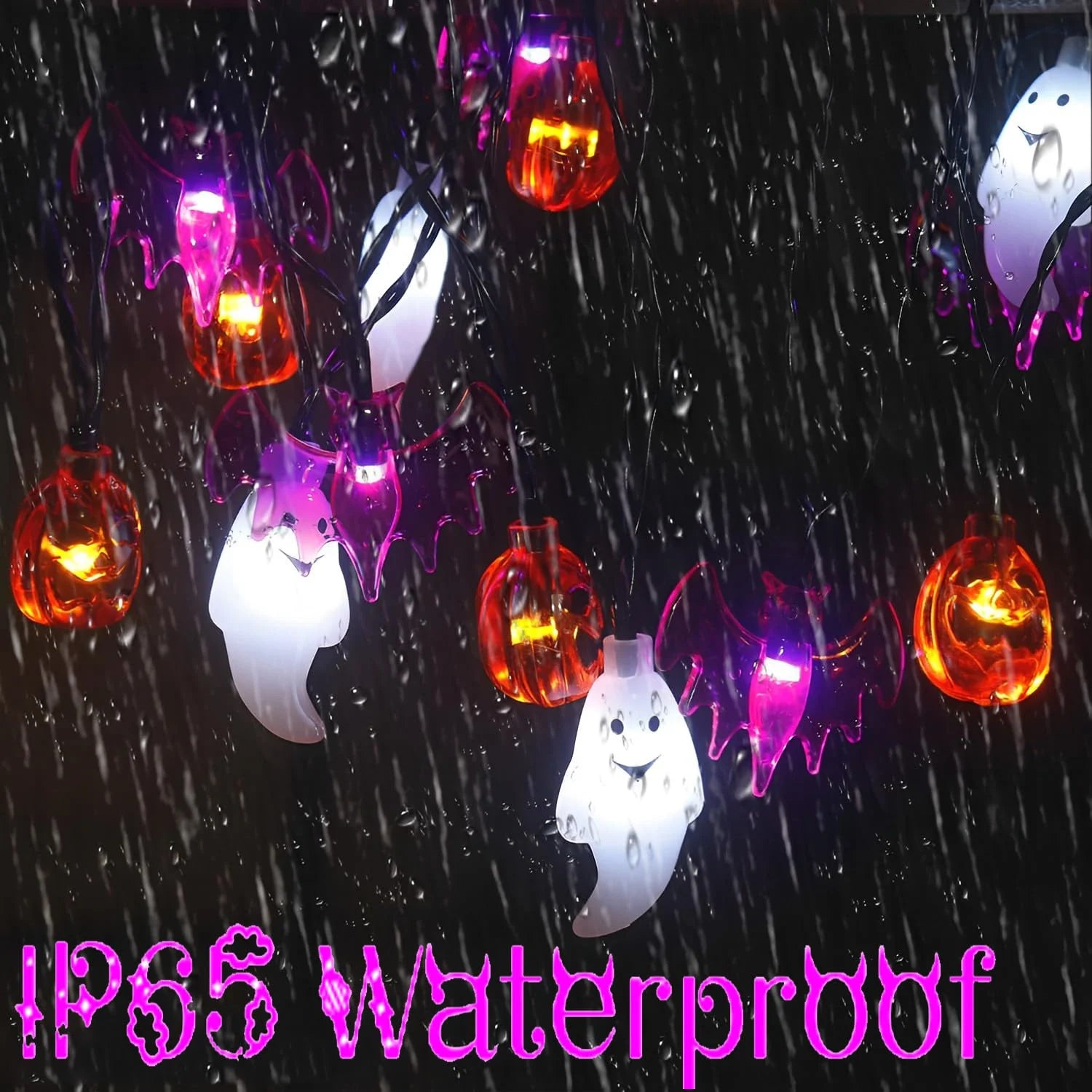 20Ft 40 LED Halloween String Lights with Pumpkin Bat Ghost, 8 Lighting Modes Waterproof Halloween Decorations for Home Party Decor