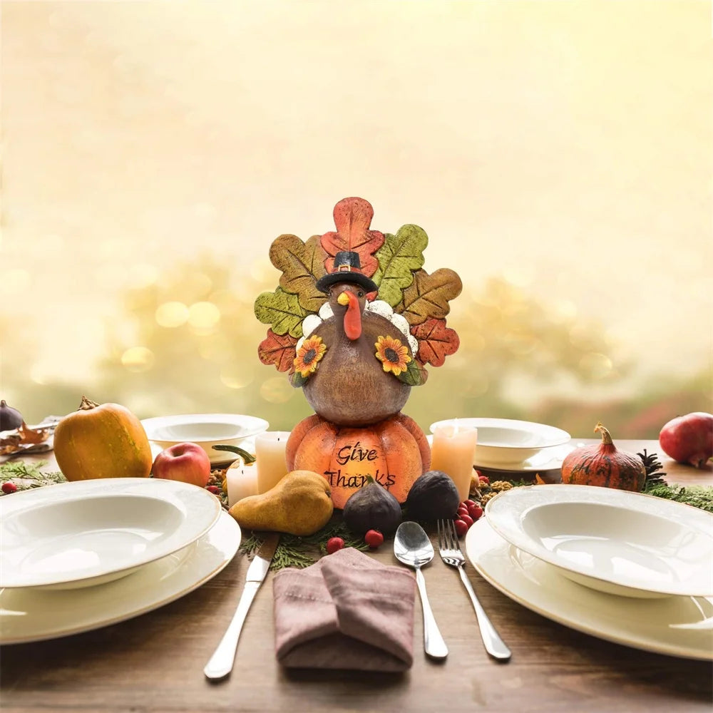 Hand-Painted Thanksgiving Turkey Pumpkin Table Decoration, Resin Table Turkey Pumpkin Centerpiece Table Decoration