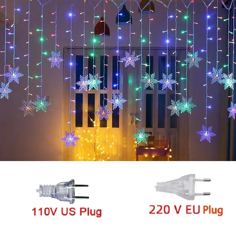 3.5M Christmas Lights LED Fairy String Lights Snowflake Curtain Garland Waterproof for Holiday Party Xmas Decoration 2024
