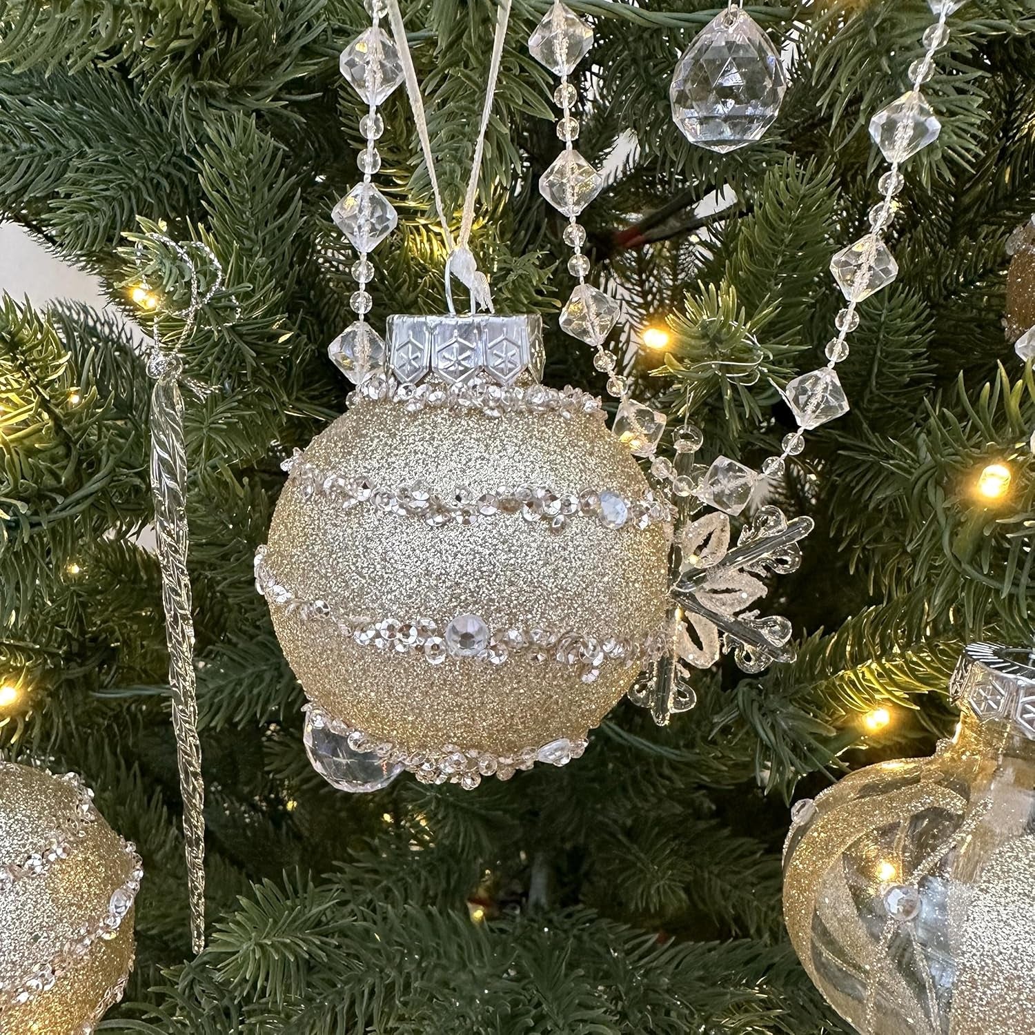 Christmas Ball Ornaments Set, Shatterproof Christmastree Decorations,12Ct Large Plastic Hanging Ornaments, 70Mm/2.76",Champagne Gold