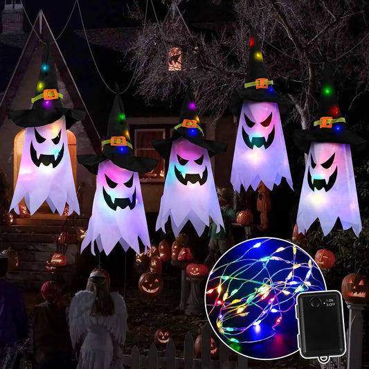 Lights Glowing Ghost Witch Hat Indoor Ornaments Halloween Lights for Home Tree Garden Yard (5 Pcs)