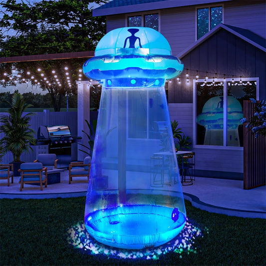 9 FT Halloween Inflatable Outdoor Decoration, Halloween Blow Ups for Yard Decoration, Inflatable UFO Halloween Decor with Leds for Halloween Decorations outside Halloween Party Decorations(Cow Not Included)