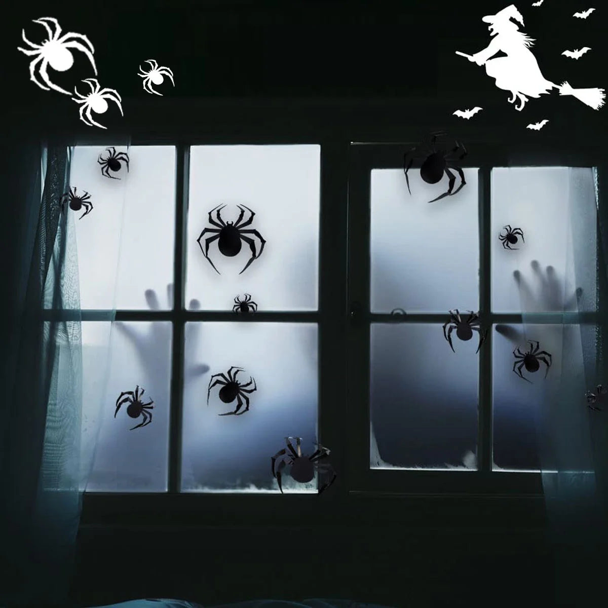 12 Spider LED Stickers Halloween Decorations - 3D Spider Print DIY Wall Decoration - for Halloween Party Decoration