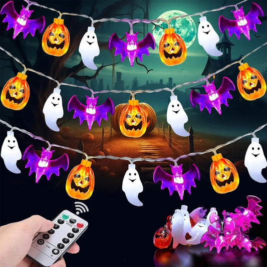 20Ft 40 LED Halloween String Lights with Pumpkin Bat Ghost, 8 Lighting Modes Waterproof Halloween Decorations for Home Party Decor