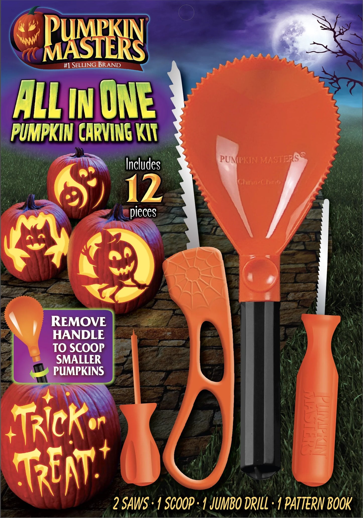 Plastic All in One Pumpkin Carving Kit, 12 Pieces, (Orange)