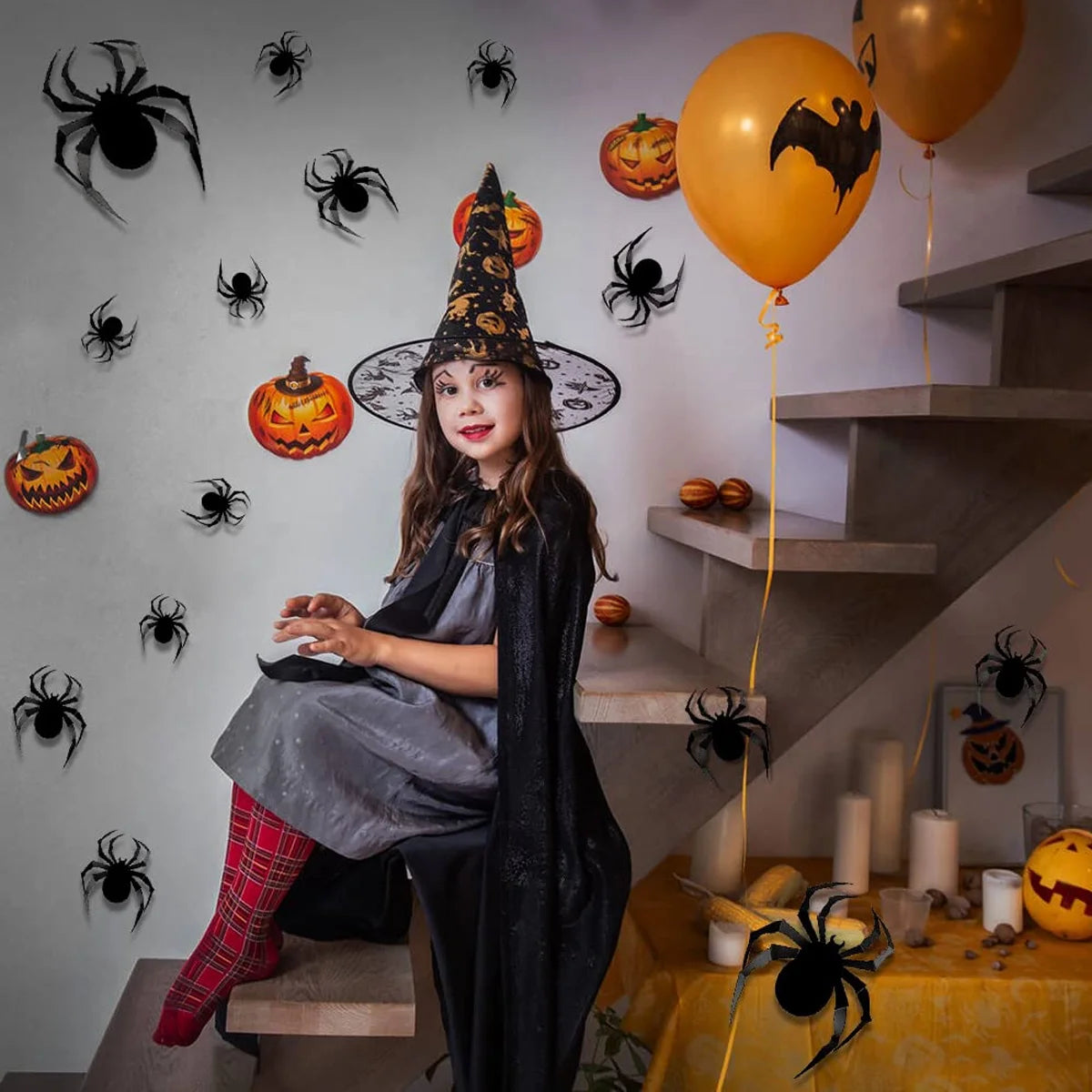 12 Spider LED Stickers Halloween Decorations - 3D Spider Print DIY Wall Decoration - for Halloween Party Decoration