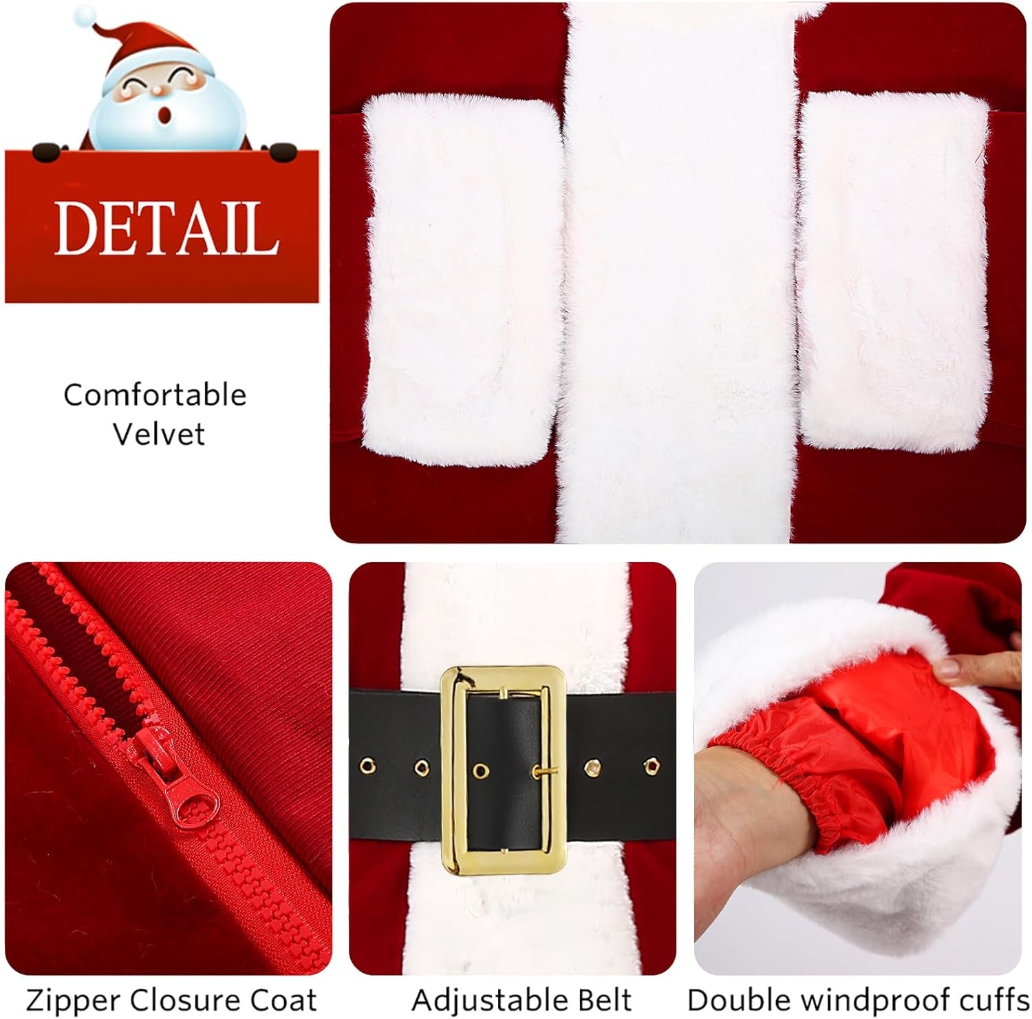 Men'S Santa Claus Costume 9PCS Santa Costume Deluxe Set - Adult Christmas Santa Suit Outfit