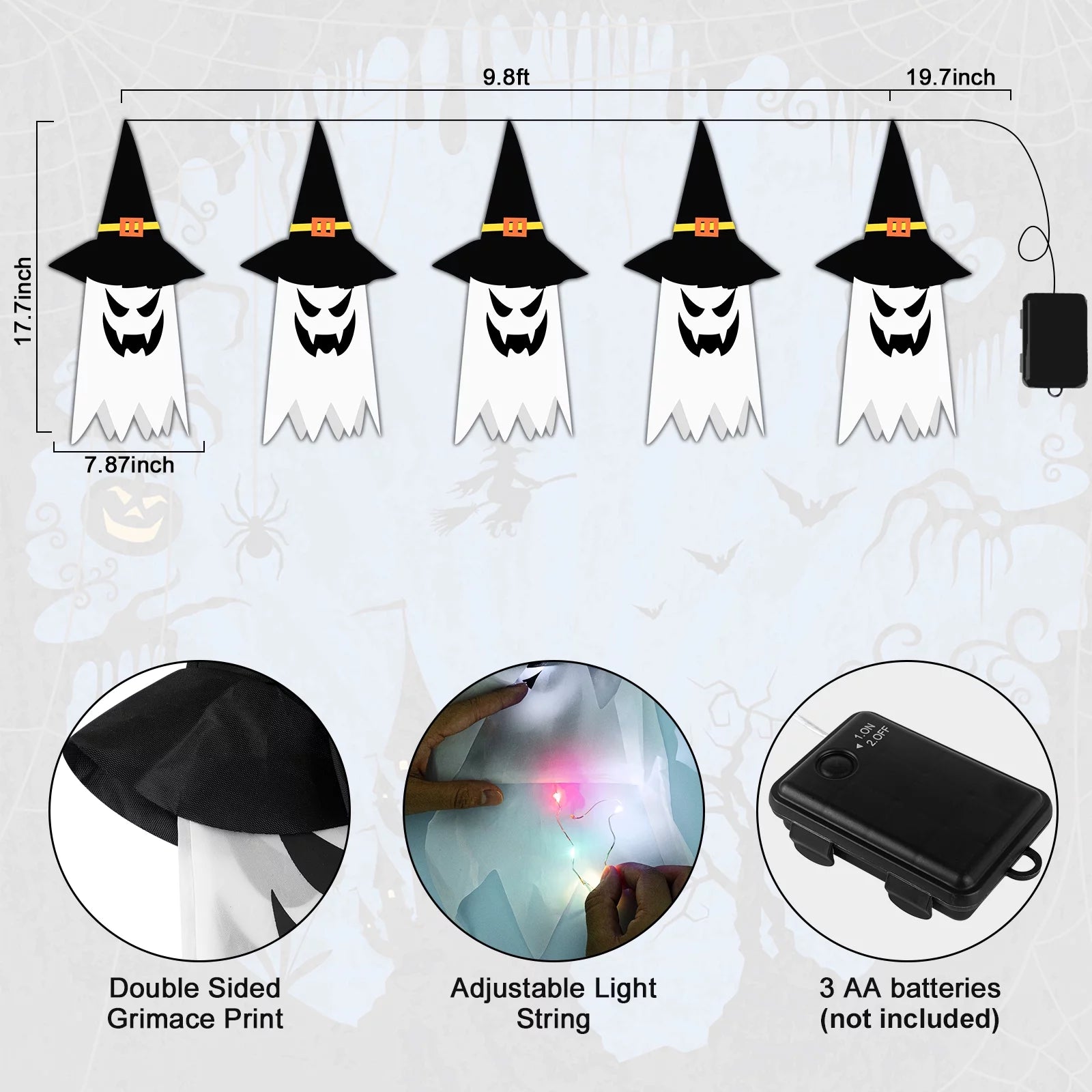 Lights Glowing Ghost Witch Hat Indoor Ornaments Halloween Lights for Home Tree Garden Yard (5 Pcs)