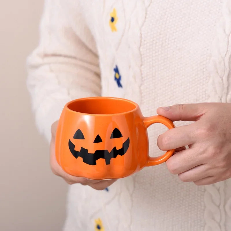1Pc 400Ml Halloween Pumpkin Mug Decor Halloween Pattern Mug Ceramic Cute Pumpkin Coffee Cup Birthday Tabletop Drinkware Gifts