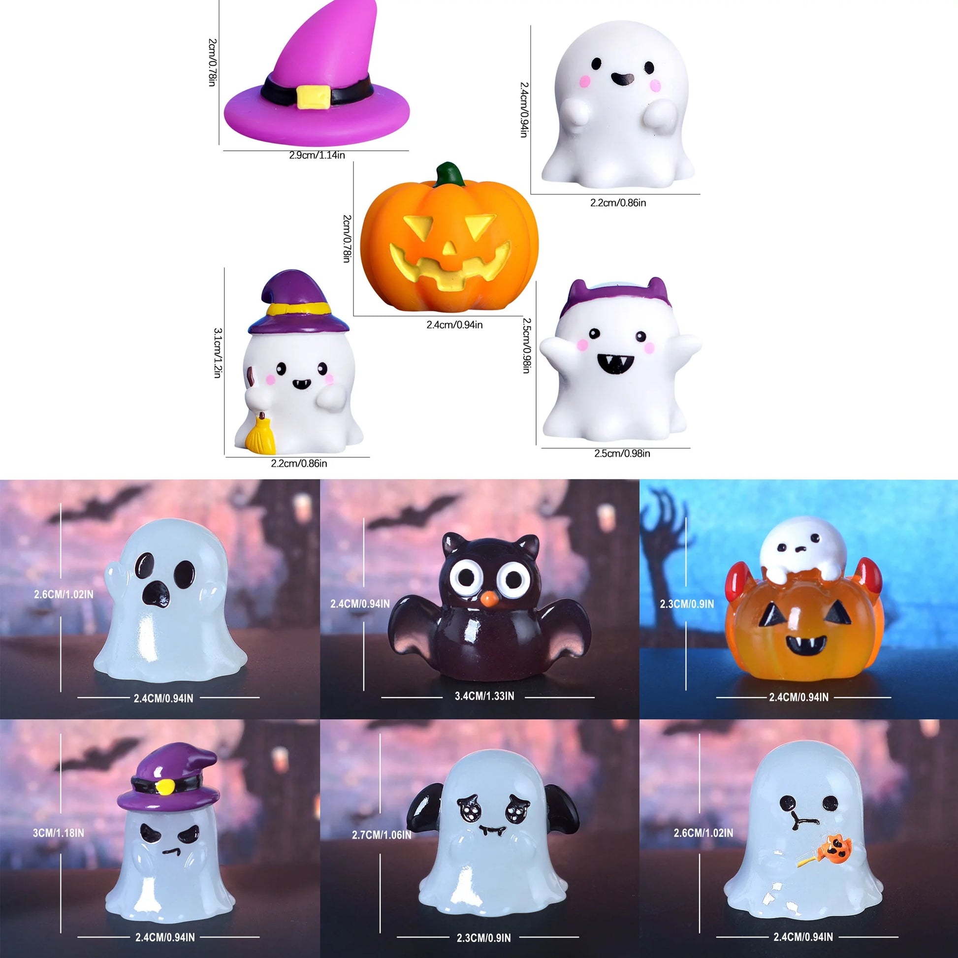 Halloween Decorations Outdoor 2024 NEW 11PC Mini Halloween Garden Figurines Cute Pumpkin Ghost Resin Miniature Model Witch Figurines Decorated Halloween Party DIY Decoration