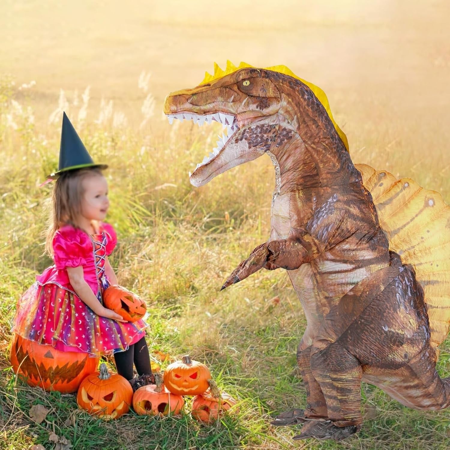 Inflatable Dinosaur Costume for Adult Blow-Up Spinosaurus Costume Funny Dino Halloween Costume Outfit for Women/Men