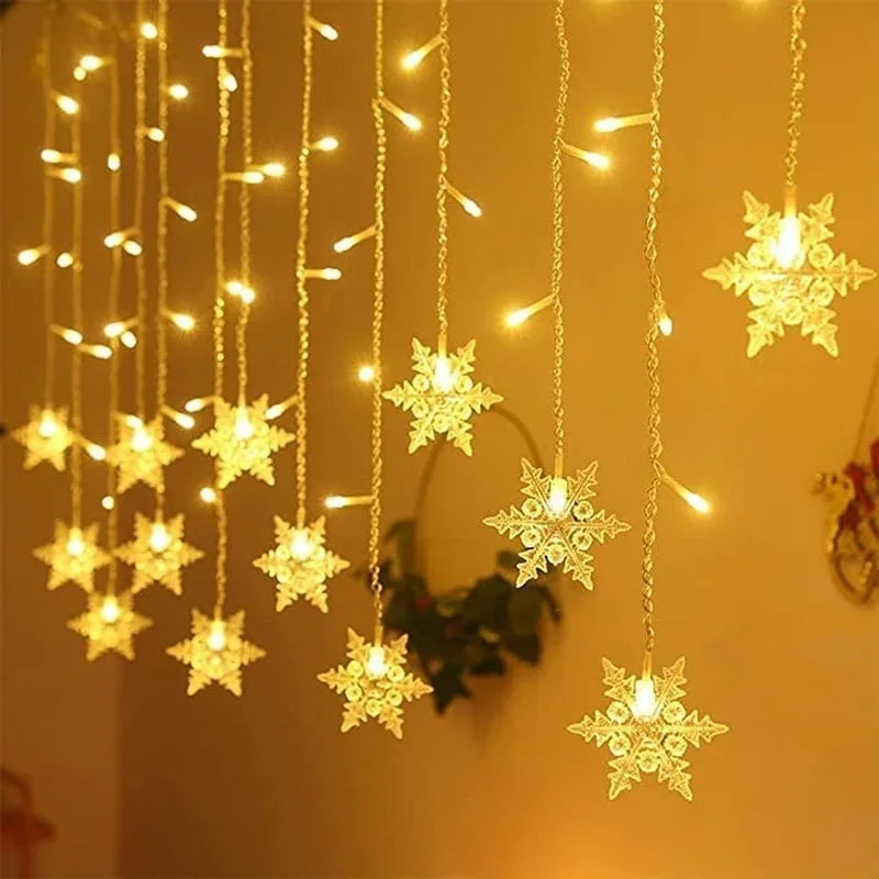3.5M Christmas Lights LED Fairy String Lights Snowflake Curtain Garland Waterproof for Holiday Party Xmas Decoration 2024