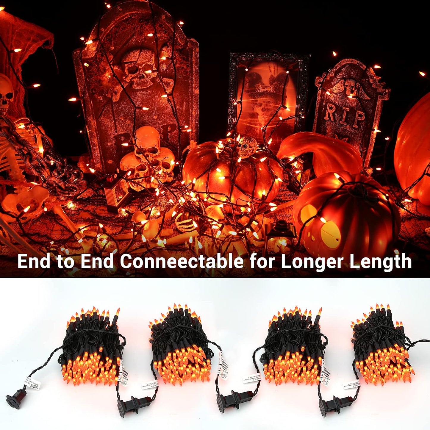 Orange Halloween Lights, 21.3Ft 100-Ct Incandescent String Lights Connectable, UL Certified, Black Wire Mini Light Set for Indoor & Outdoor Decorations, Holiday, Christmas