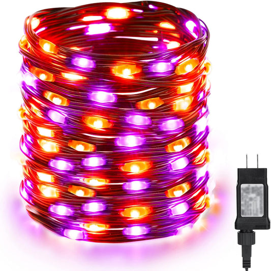 Orange & Purple Halloween String Lights - 72Ft 200 LED Outdoor Connectable, 8 Modes, Indoor Tree Black Wire for Party Haunted House Decor