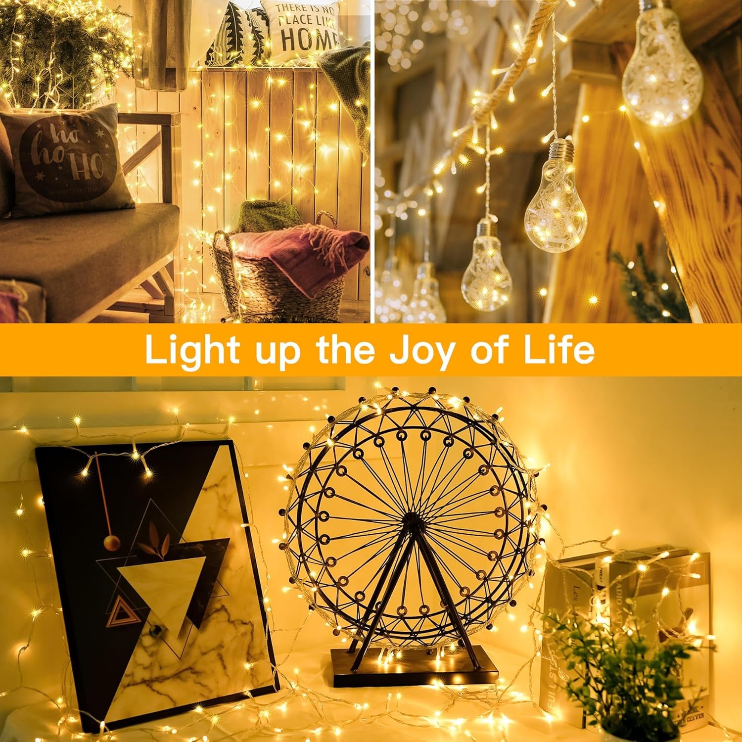 String Lights Indoor 200LED 60FT, Warm White Connectable Plug in LED Outdoor Light, 8 Modes Waterproof Timer Christmas Lights for outside Bedroom House Party Wedding Camping