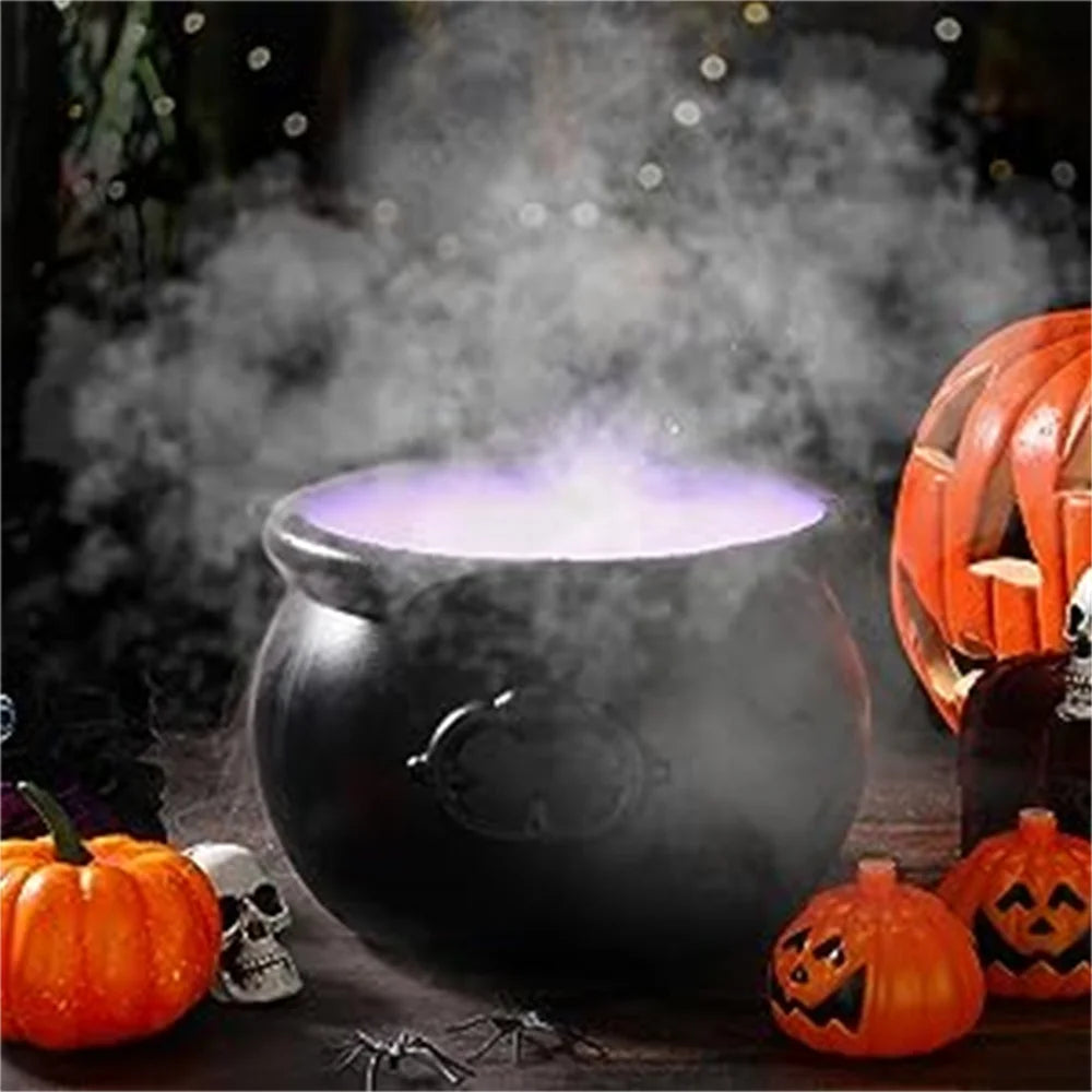 Halloween Party Mist Maker, Halloween Witch Cauldron Fog Maker with 12 LED Lights,Water Fountain Pond Fog Atomizer