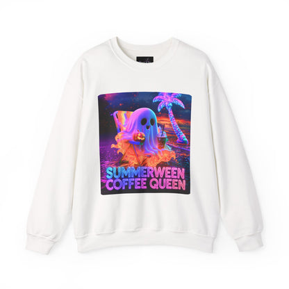 WOMENS SWEATSHIRT - Summerween Coffee Queen - Neon Ghost Beach Crewneck