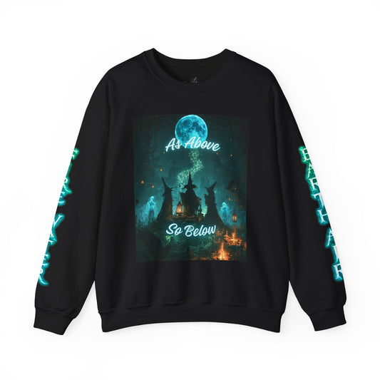 WOMENS WITCH CREWNECK SWEATSHIRT — "As Above So Below" w/ Sleeve Designs