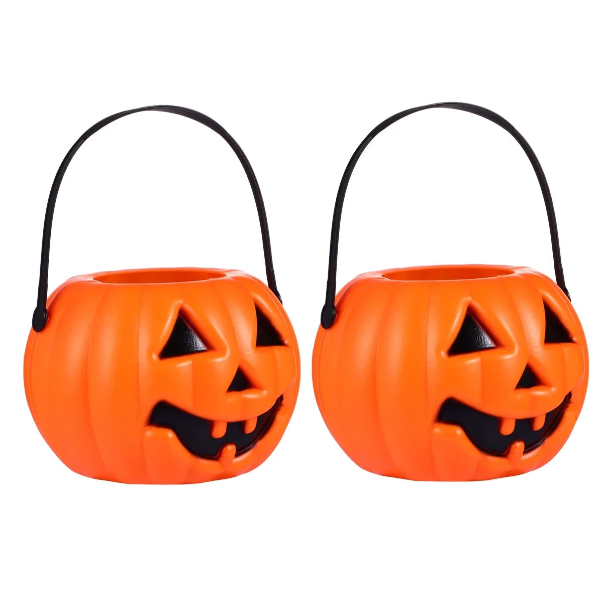 2Pcs Pumpkin Bucket Candy Storage Buckets Portable Pumpkin Lamp Orange