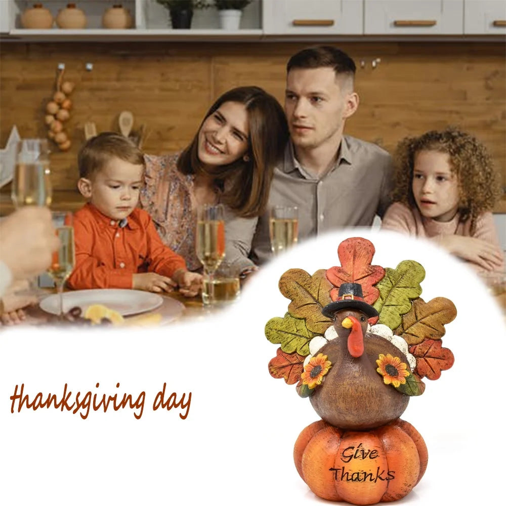 Hand-Painted Thanksgiving Turkey Pumpkin Table Decoration, Resin Table Turkey Pumpkin Centerpiece Table Decoration