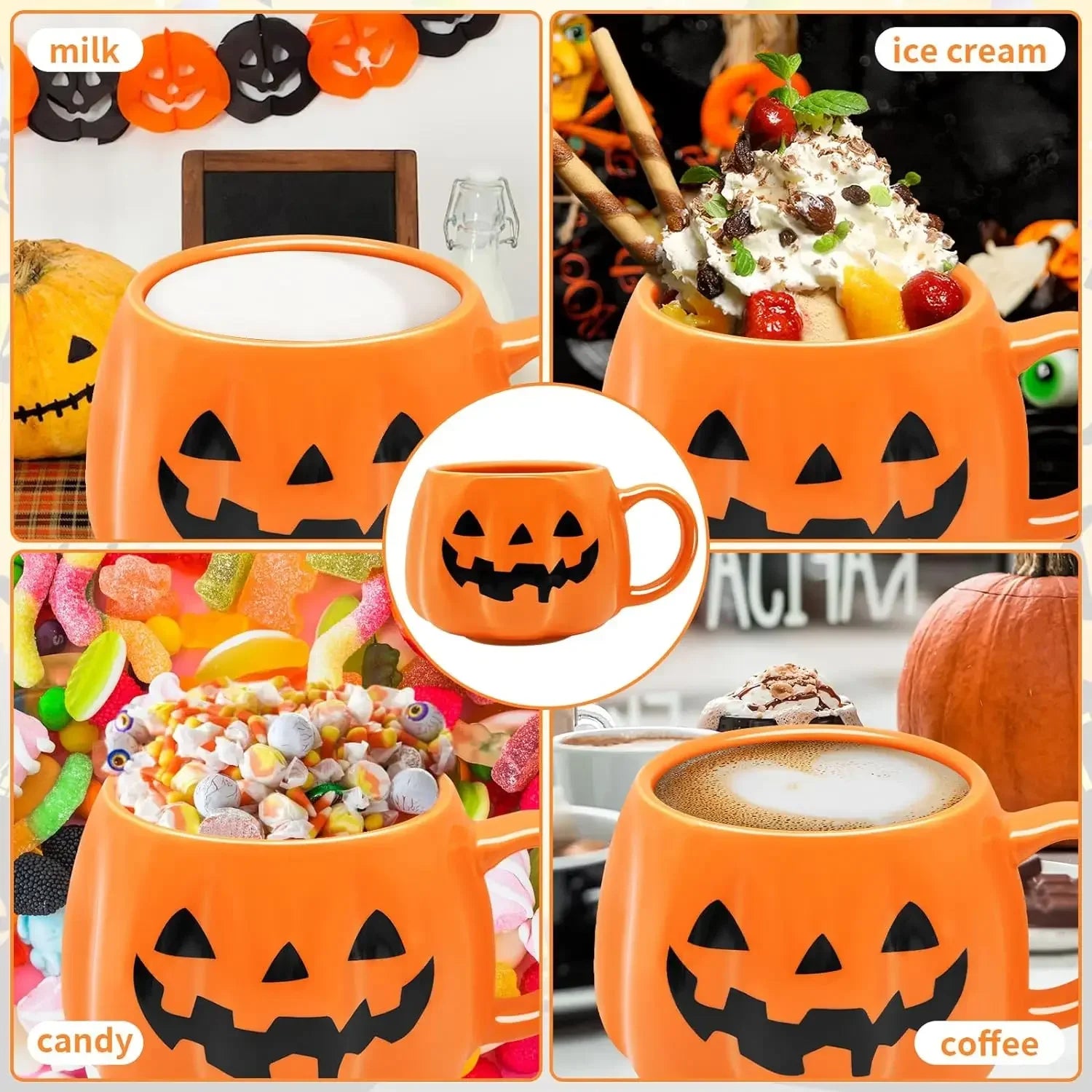 1Pc 400Ml Halloween Pumpkin Mug Decor Halloween Pattern Mug Ceramic Cute Pumpkin Coffee Cup Birthday Tabletop Drinkware Gifts