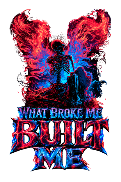 UNISEX LONG SLEEVE T-SHIRT — "What Broke Me Built Me" Neon Angel Graphic