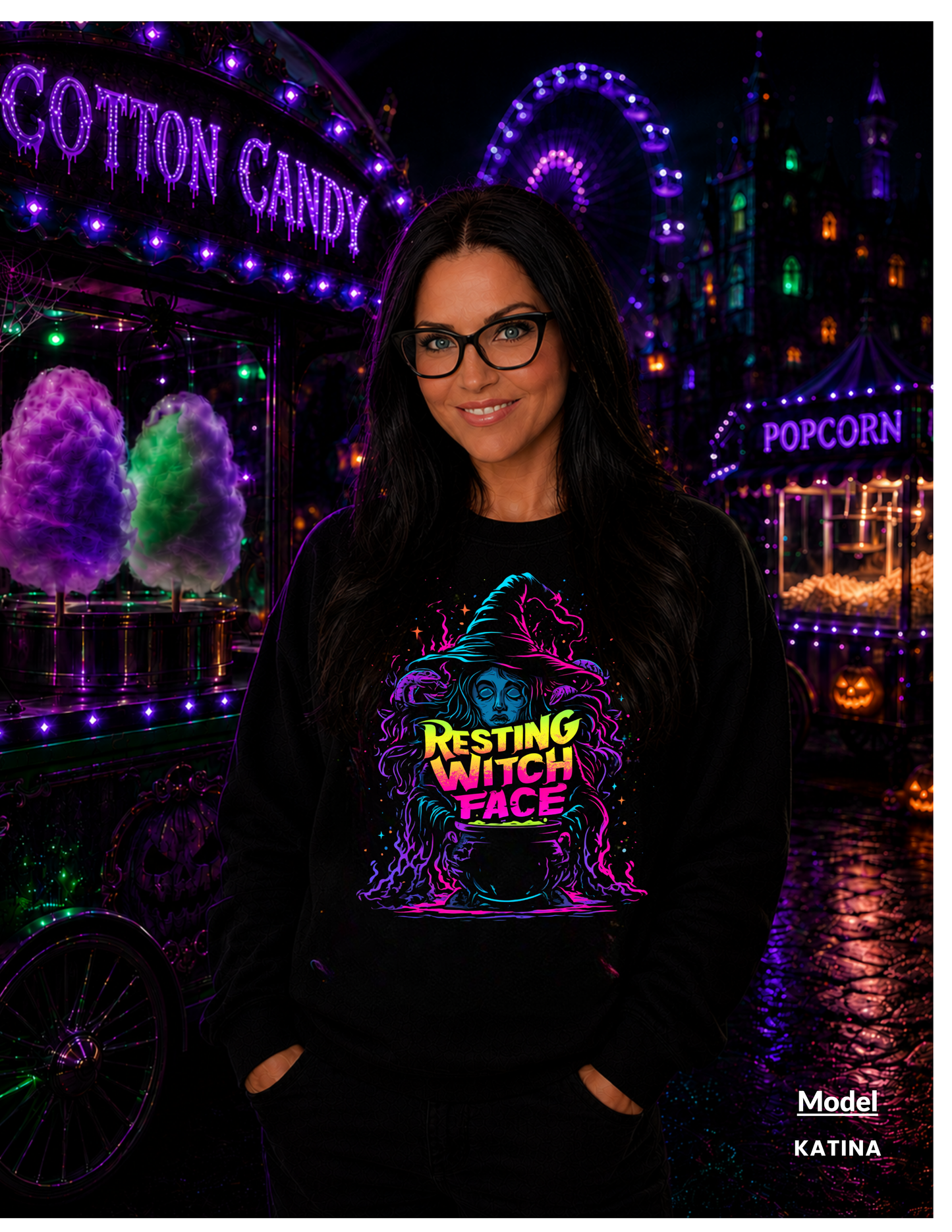 SWEATSHIRT Witch - Neon Resting Witch Face Graphic Crewneck