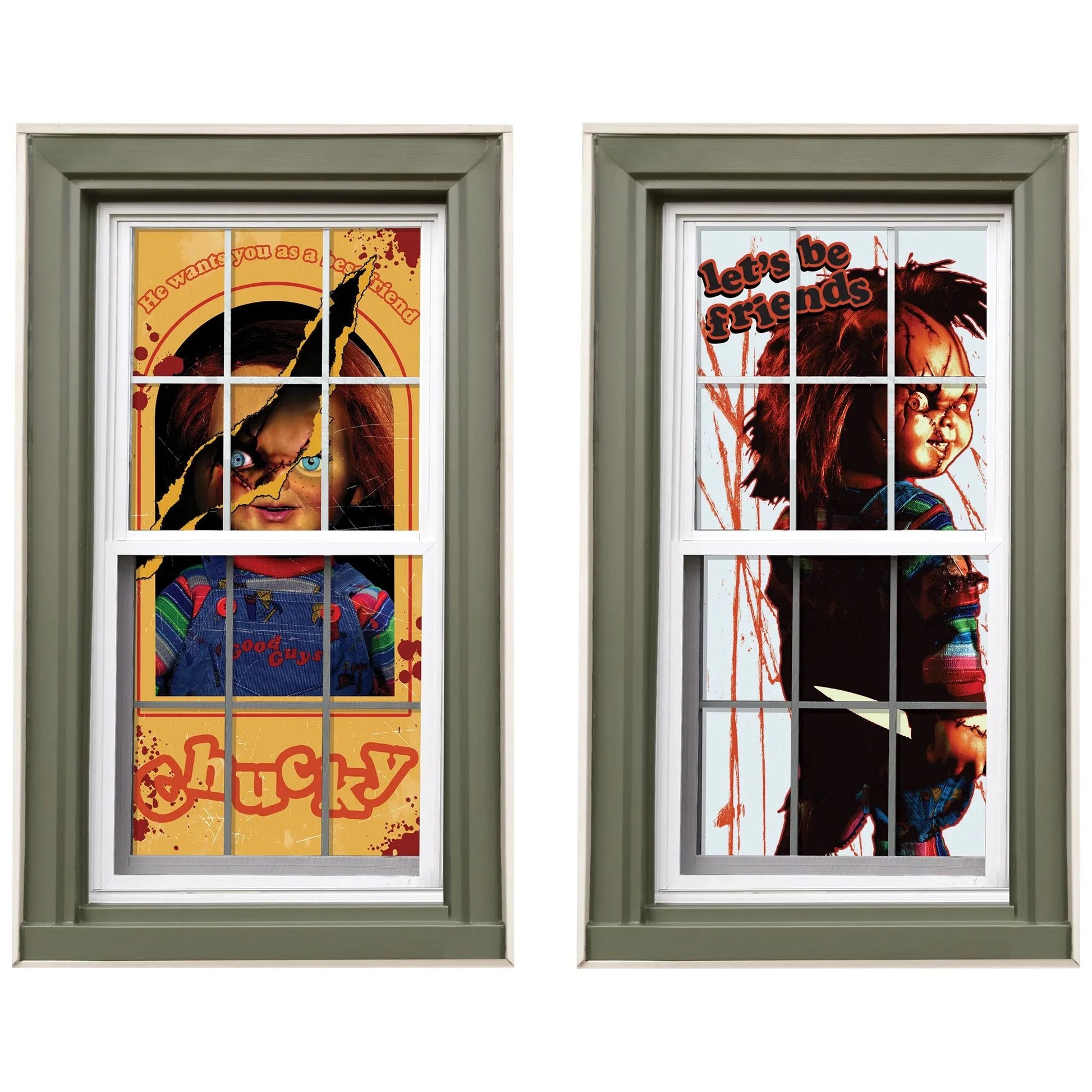 Child'S Play Chucky Window Paper Silhouettes - 32.5" X 16.75" (Pack of 2) - Perfect for Halloween & Horror Fans, Designed to Fright and Delight
