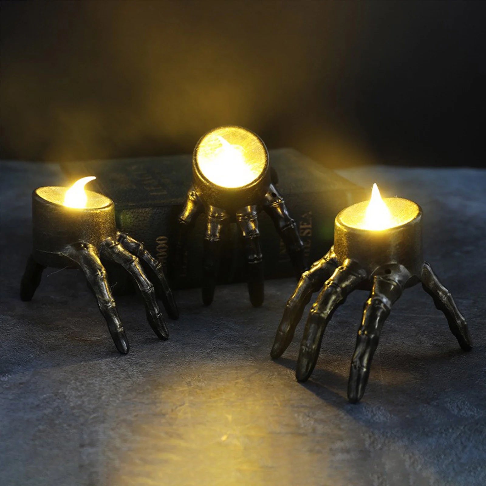 Halloween Flameless Candles Holder Lights, Ghost Skeleton Hand Candle, Battery Operated Led Candle Lights for Home Party, Halloween Decorations Indoor