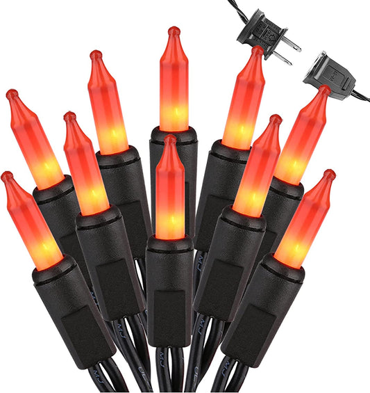 Orange Halloween Lights, 21.3Ft 100-Ct Incandescent String Lights Connectable, UL Certified, Black Wire Mini Light Set for Indoor & Outdoor Decorations, Holiday, Christmas