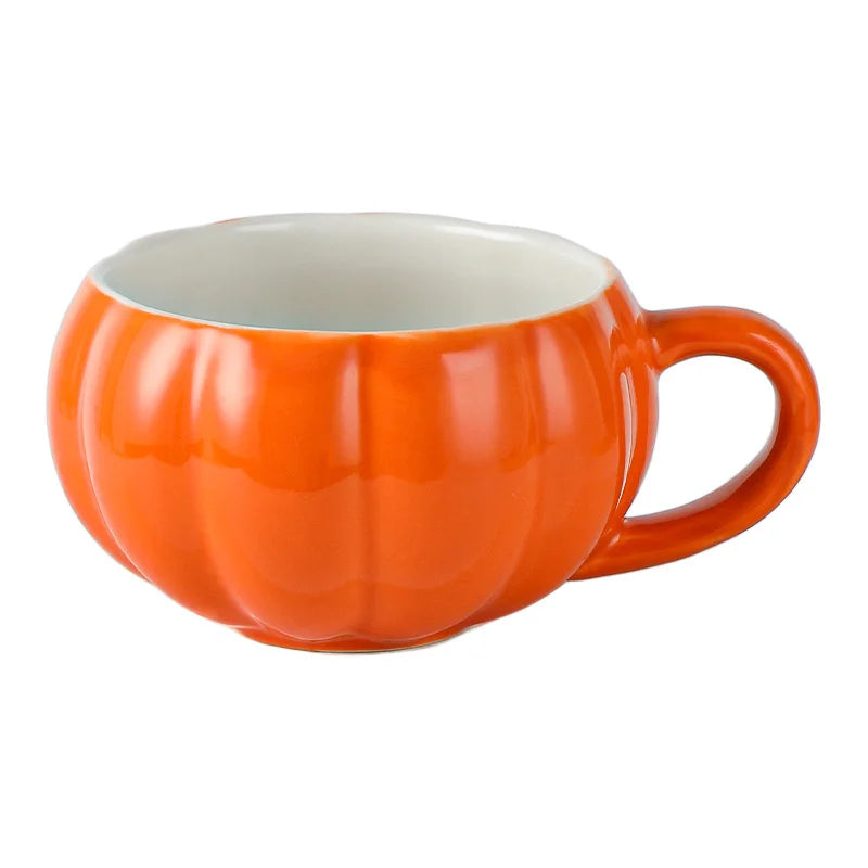 Halloween Creative Pumpkin Mug Ceramic Cup with Spoon Soup Mug with Lid Oatmeal Breakfast Cup for Kids Tea Milk Coffee Cup