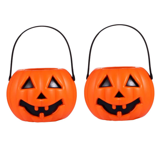 2Pcs Pumpkin Bucket Candy Storage Buckets Portable Pumpkin Lamp Orange