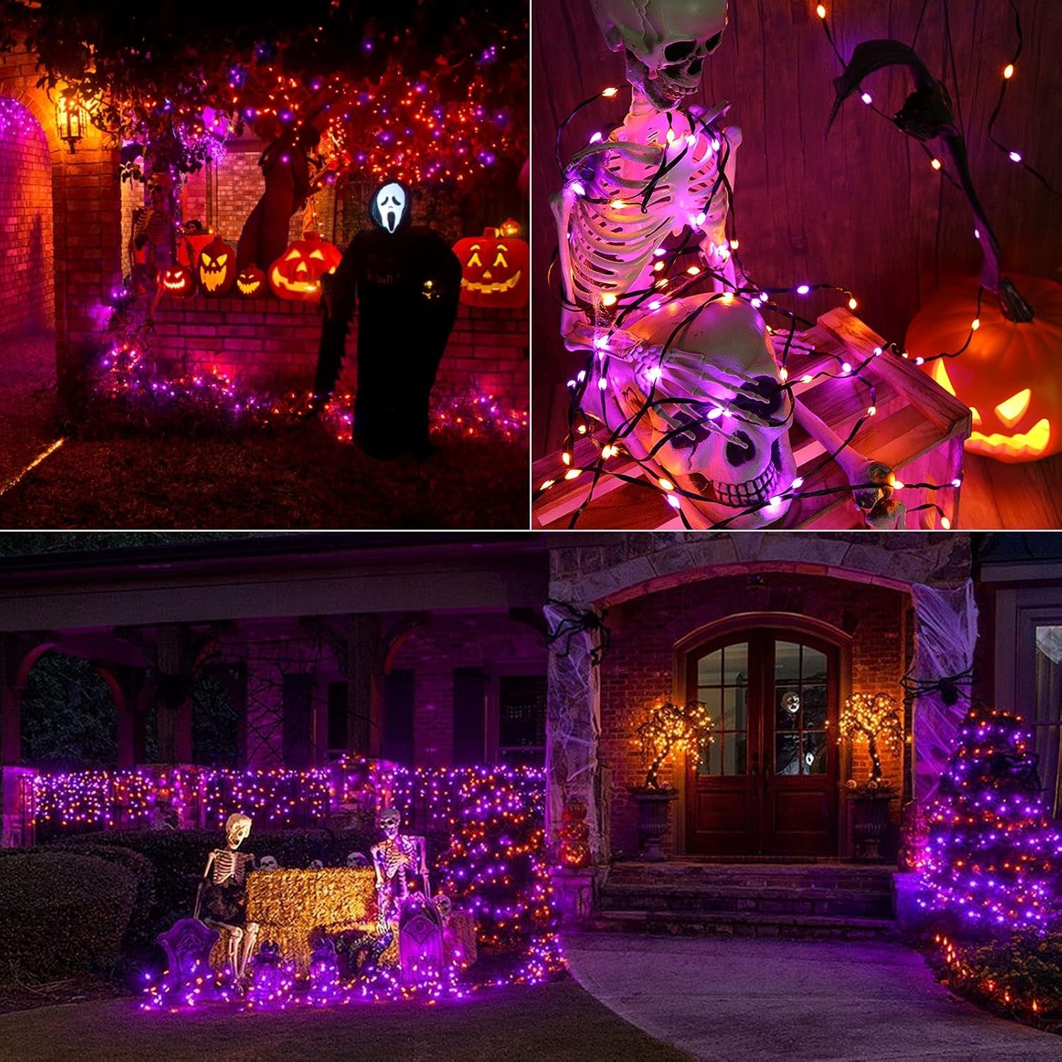 Orange & Purple Halloween String Lights - 72Ft 200 LED Outdoor Connectable, 8 Modes, Indoor Tree Black Wire for Party Haunted House Decor