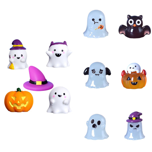 Halloween Decorations Outdoor 2024 NEW 11PC Mini Halloween Garden Figurines Cute Pumpkin Ghost Resin Miniature Model Witch Figurines Decorated Halloween Party DIY Decoration