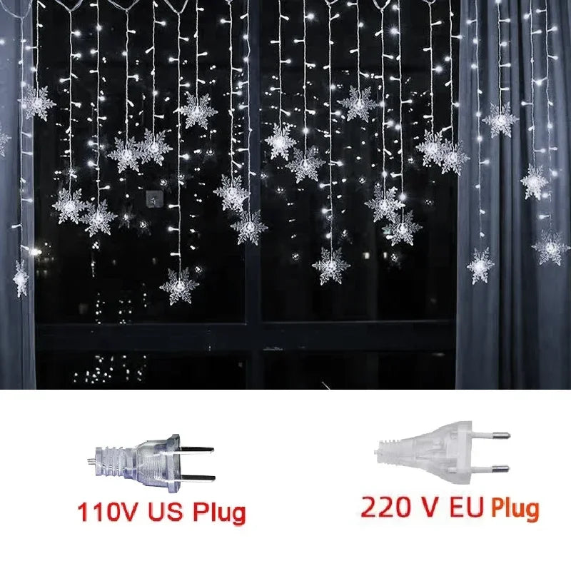 3.5M Christmas Lights LED Fairy String Lights Snowflake Curtain Garland Waterproof for Holiday Party Xmas Decoration 2024