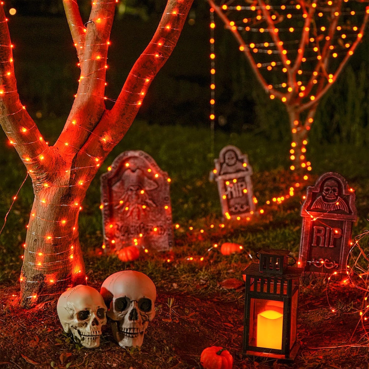 2 Pack Orange Fairy Lights, Total 200 LED 66Ft Battery Operated Halloween Lights with Remote, 8 Modes Twinkle String Light for Halloween Thangksgiving Fall Tree Indoor Outdoor Decoration