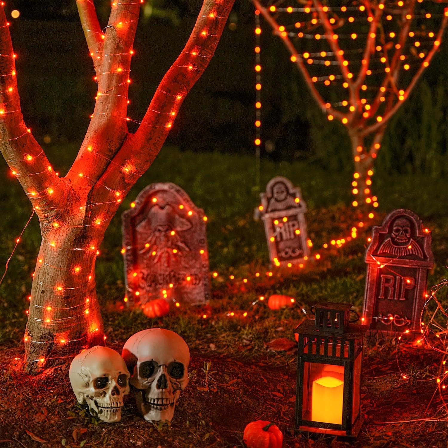 2 Pack Orange Fairy Lights, Total 200 LED 66Ft Battery Operated Halloween Lights with Remote, 8 Modes Twinkle String Light for Halloween Thangksgiving Fall Tree Indoor Outdoor Decoration