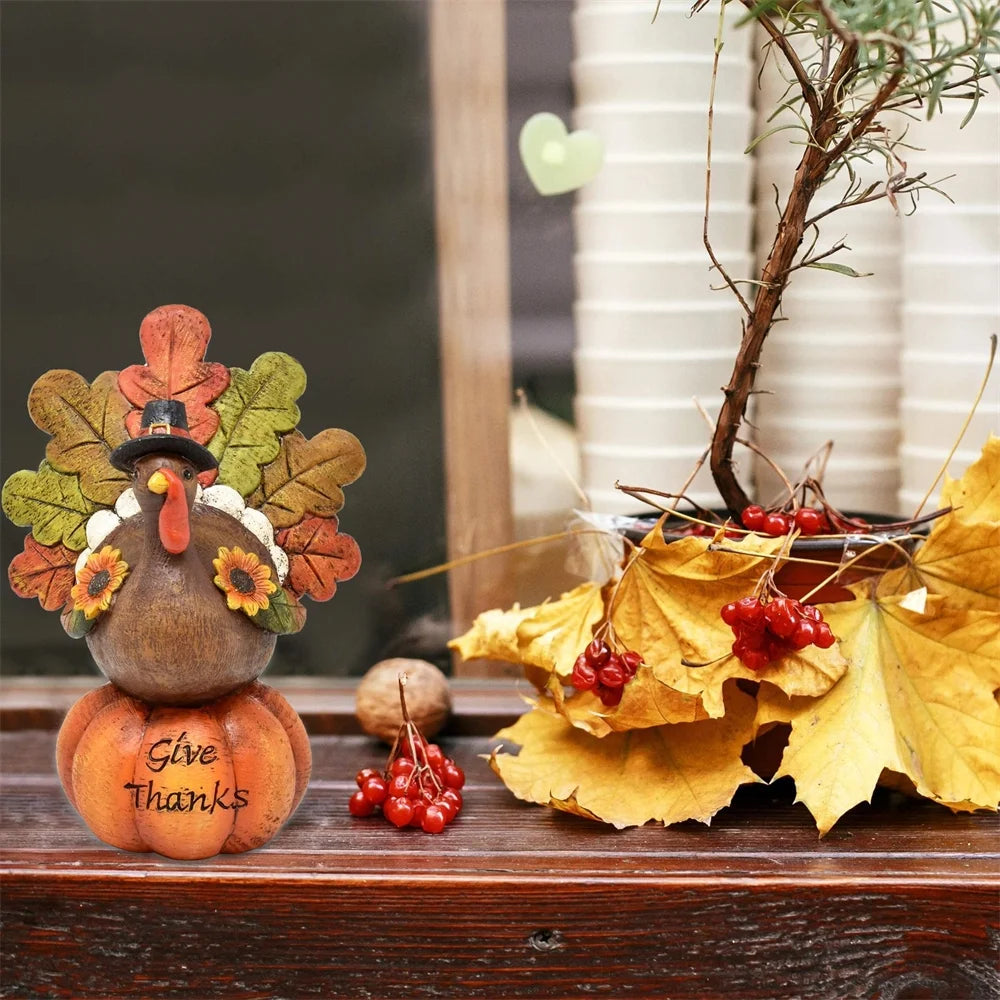 Hand-Painted Thanksgiving Turkey Pumpkin Table Decoration, Resin Table Turkey Pumpkin Centerpiece Table Decoration