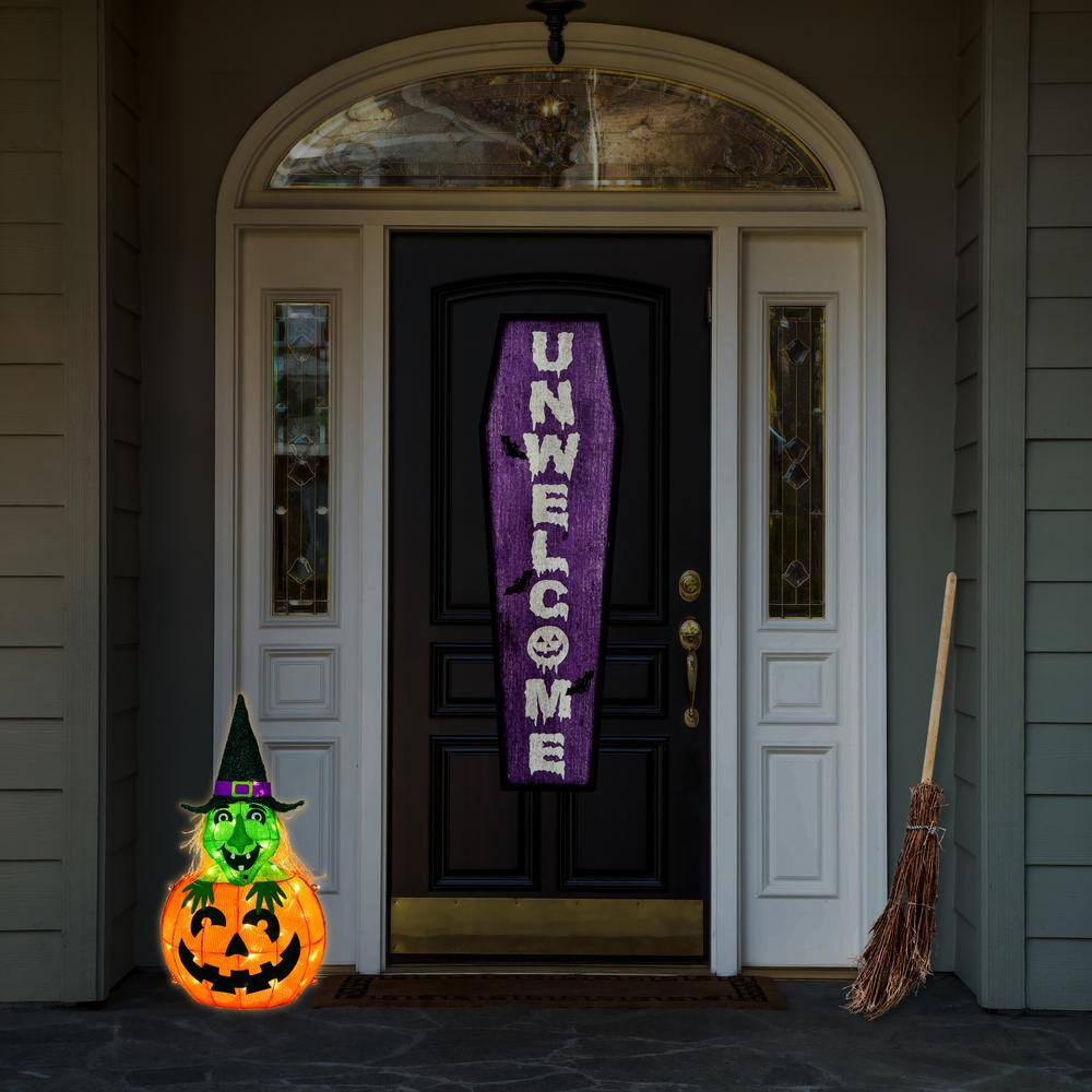 Pre-Lit Halloween Pumpkin and Witch