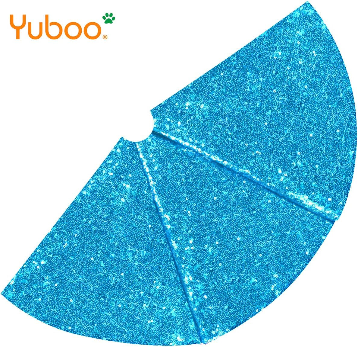 Teal Blue Christmas Tree Skirt, 48 Inch Sequin Double Layers Tree Mat for Turquoise Christmas Decorations
