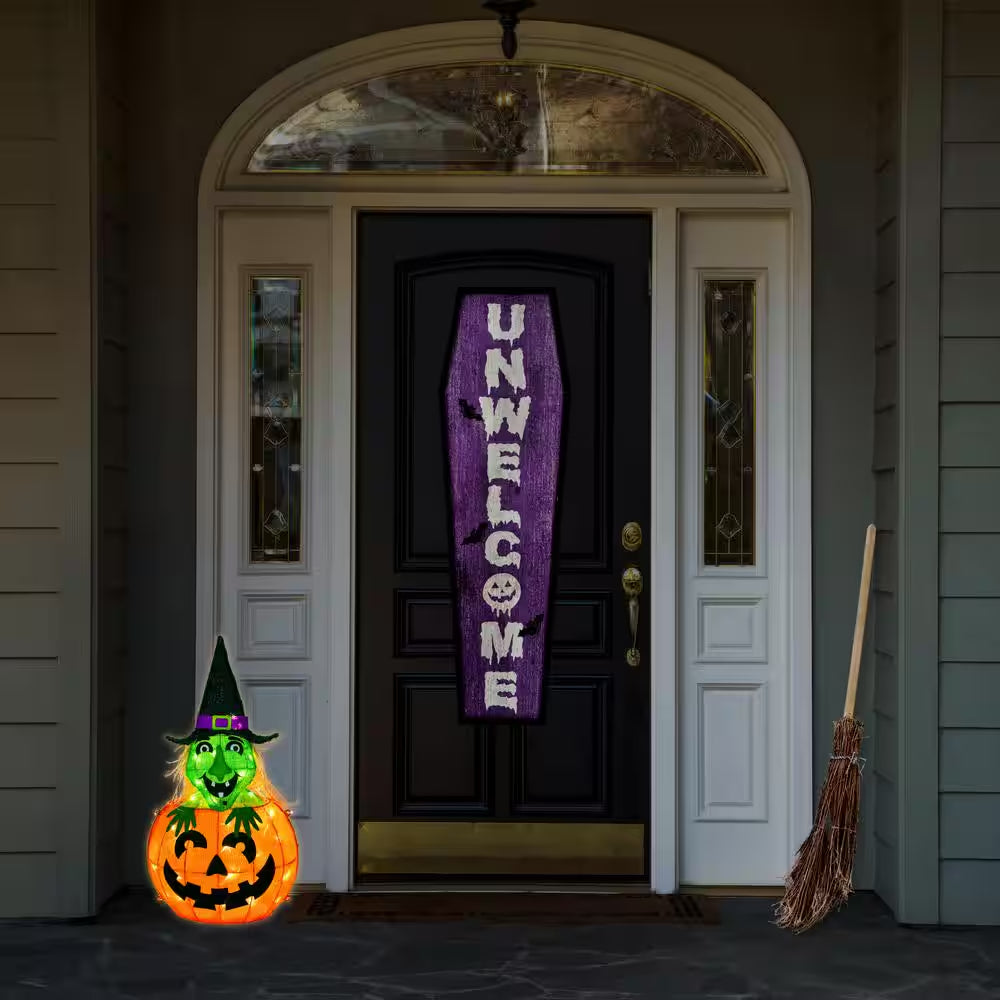 Pre-Lit Halloween Pumpkin and Witch