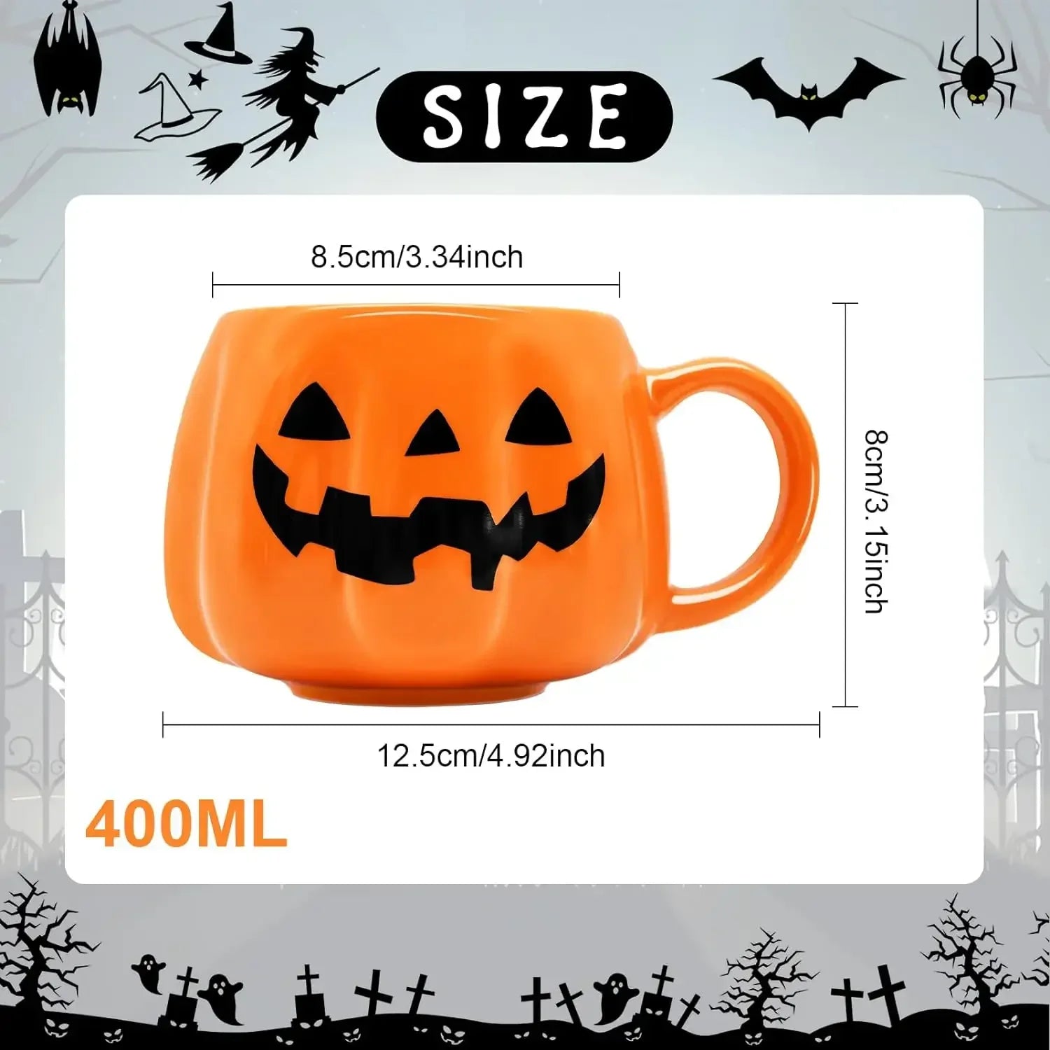 1Pc 400Ml Halloween Pumpkin Mug Decor Halloween Pattern Mug Ceramic Cute Pumpkin Coffee Cup Birthday Tabletop Drinkware Gifts