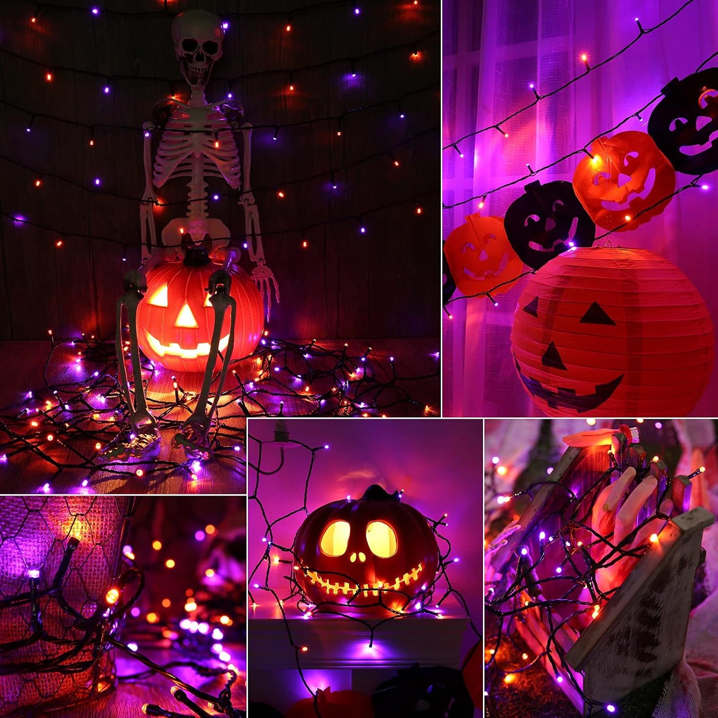 2 Pack Orange Purple Halloween Solar String Lights Total 144 FT 400 LED 8 Modes Waterproof Solar Halloween Lights Outdoor for Halloween Decorations