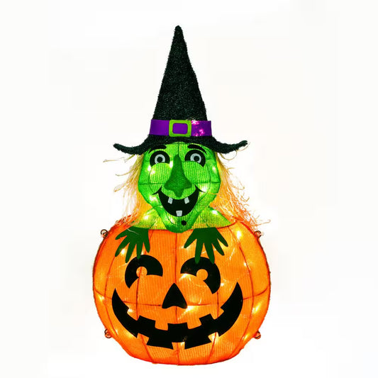 Pre-Lit Halloween Pumpkin and Witch