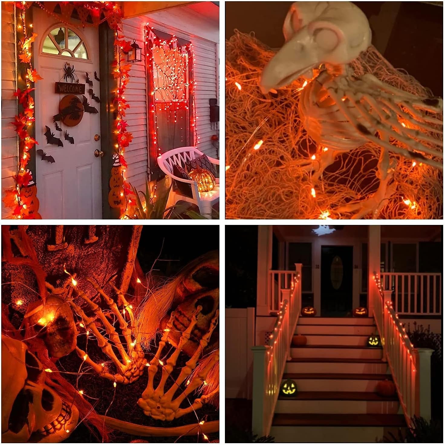 2 Pack Orange Fairy Lights, Total 200 LED 66Ft Battery Operated Halloween Lights with Remote, 8 Modes Twinkle String Light for Halloween Thangksgiving Fall Tree Indoor Outdoor Decoration