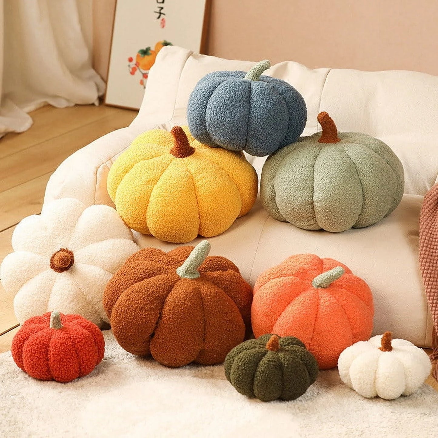 Pumpkin Throw Pillow Stuffed Fluffy Plush Toy Halloween Pumpkin Decorative Pillow Cushion Home Decoration Party Favors (Red)